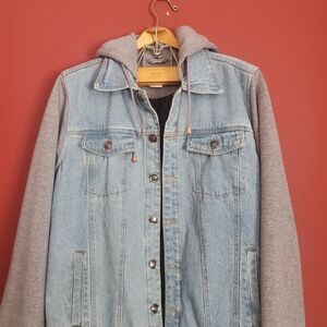 Men's Denim and Gray Hooded Vest